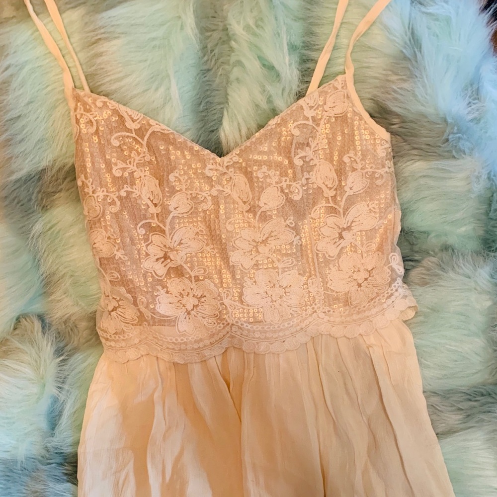 Hollister Cream Dress with peekaboo gold sequins
